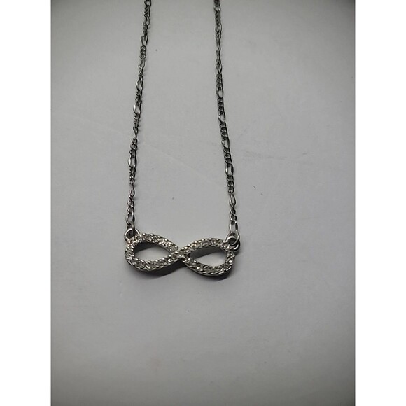 Vintage Lia Sophia Necklace Chain Infinity Silver Tone White Crystals Jewelry - Picture 10 of 12